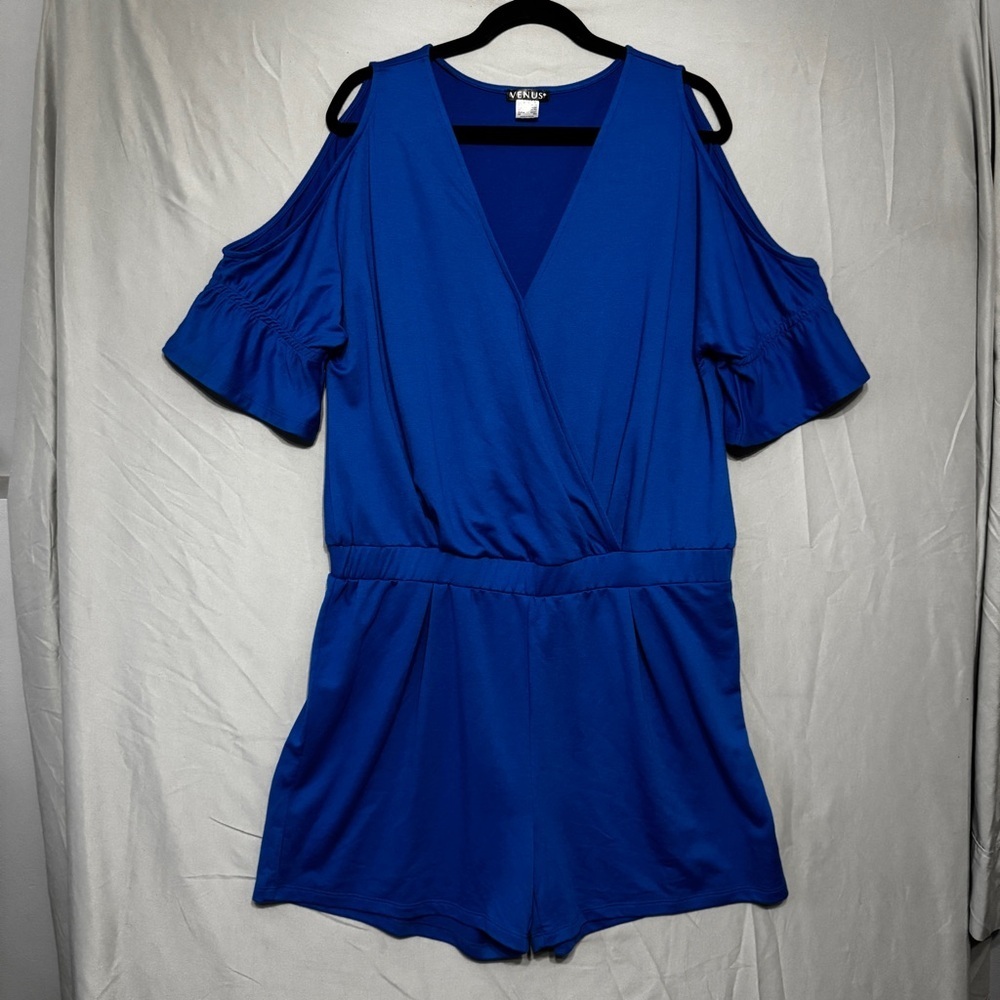 VENUS Womens Size XL Royal Blue Romper Cutout Resort Vacation Tropical Beach
